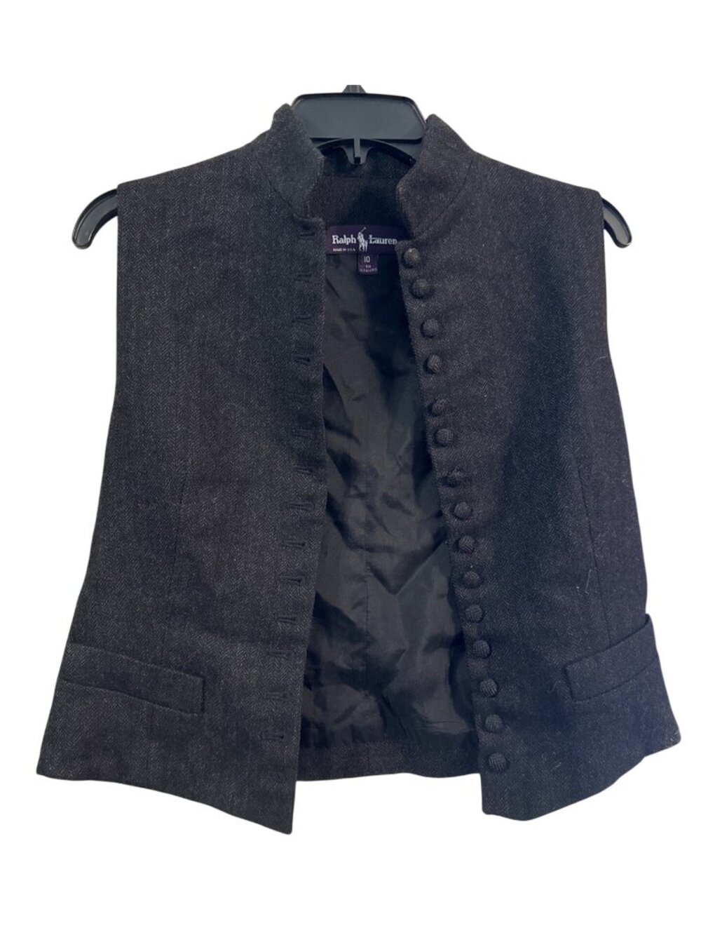 Ralph Lauren Wool Sleeveless Button Up Vest Sz 10 Purple Label